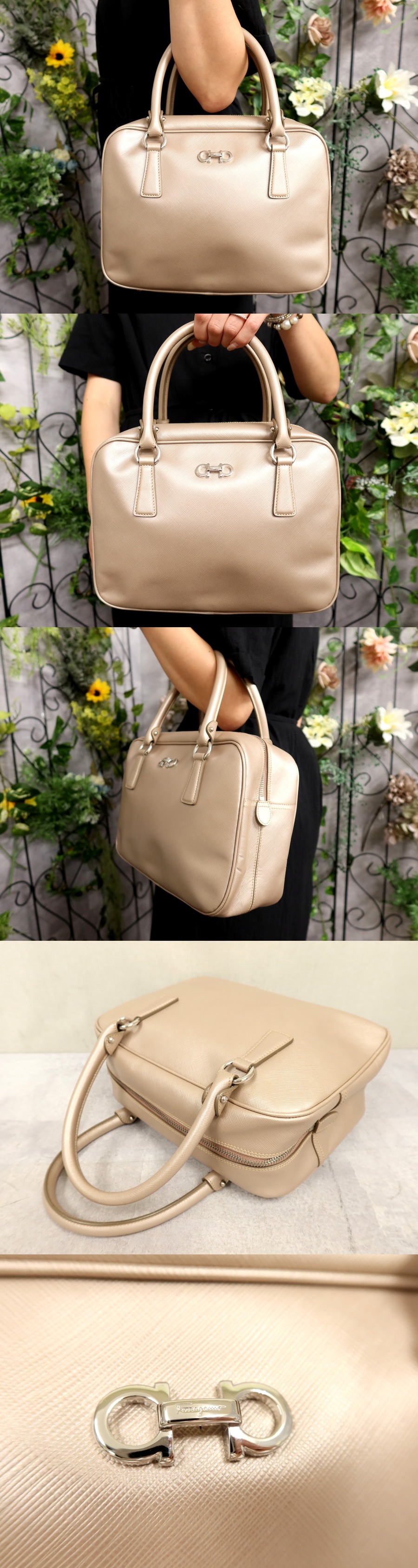 極美品 フェラガモ ダブルガンチーニ ハンドバッグ SV金具 サフィアーノレザー 超美品○Salvatore Ferragamo フェラガモ○ダブルガンチーニ