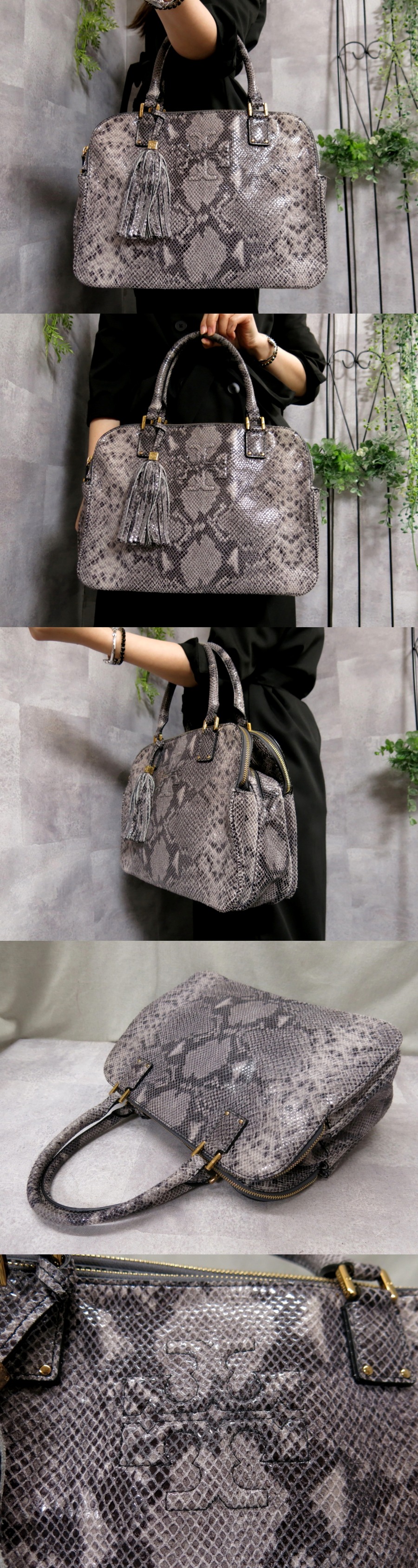 【Tory Burch】黒レザートートバッグ タッセル付き 美品トリーバーチ!ブラックレザートートバッグ タッセル付き