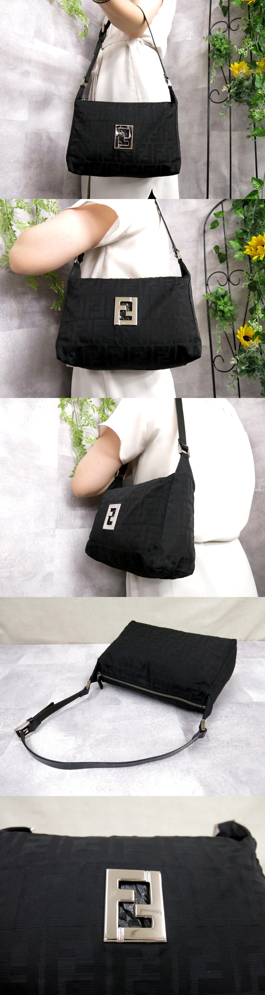 ○超美品○FENDI フェンディ○FF金具○ズッカ○ナイロン レザー 本革