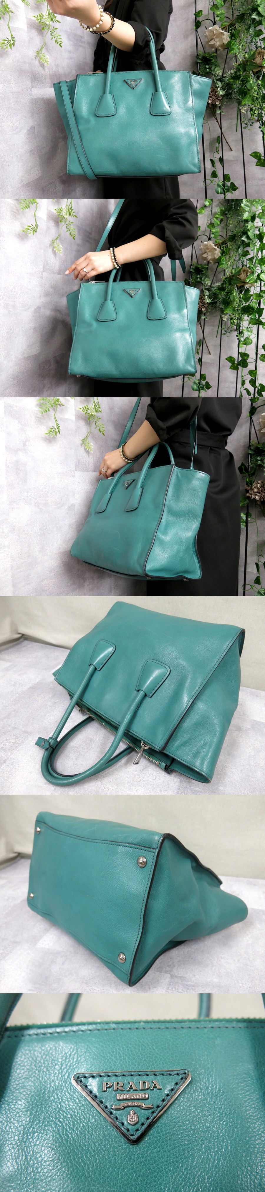 ○超美品○PRADA プラダ○三角ロゴプレート○ツイード カーフ レザー 本