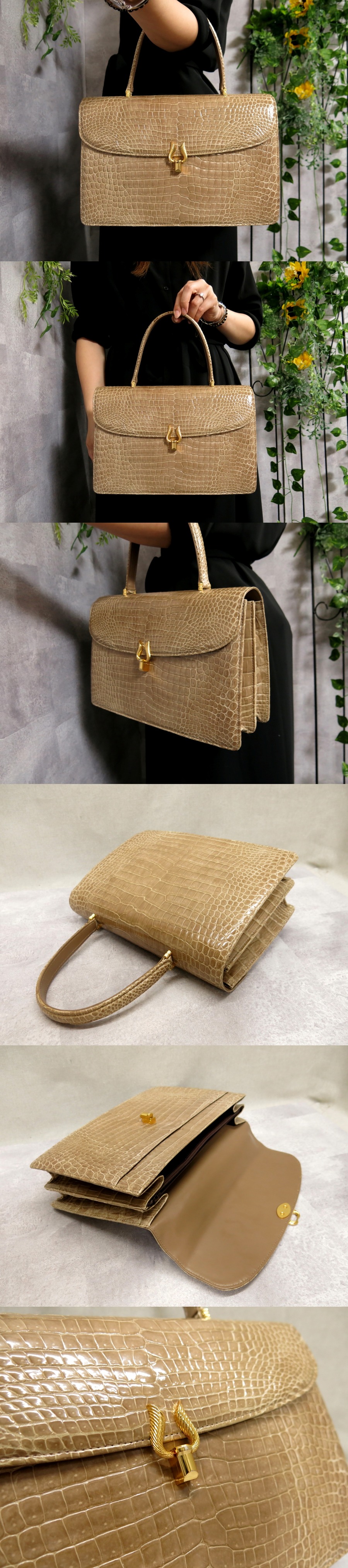 ○超美品○JRA認定○シャイニング クロコダイル 本 ワニ 革○ハンド