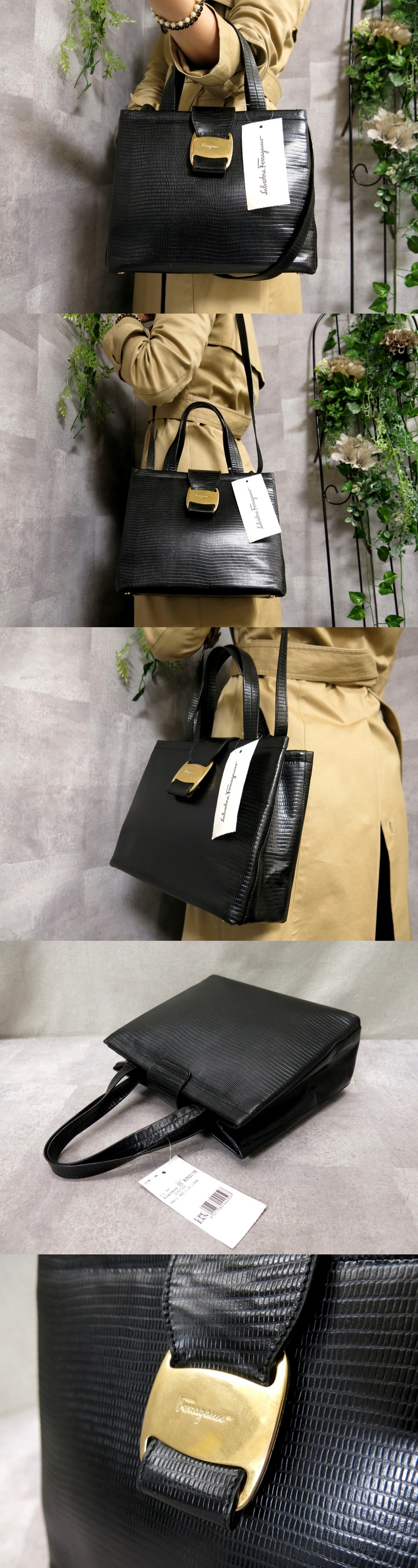 2個セットになります。フェラガモは定価9350円。ヴァルサーチは定価11660円 ○超美品○Salvatore Ferragamo フェラガモ○ヴァラ○リザード 型押し