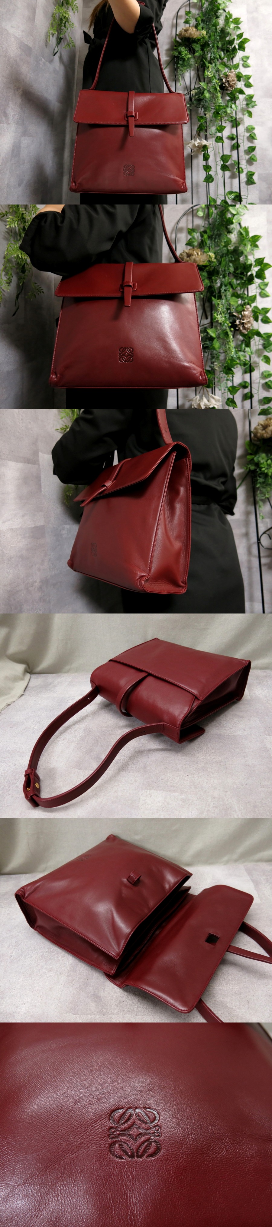 【美品】LOEWE ロエベ ハンドバッグ アナグラムナッパレザー　ピンク 美品♡ロエベ ハンドバッグ アナグラム 型押し ナッパレザー ピンク