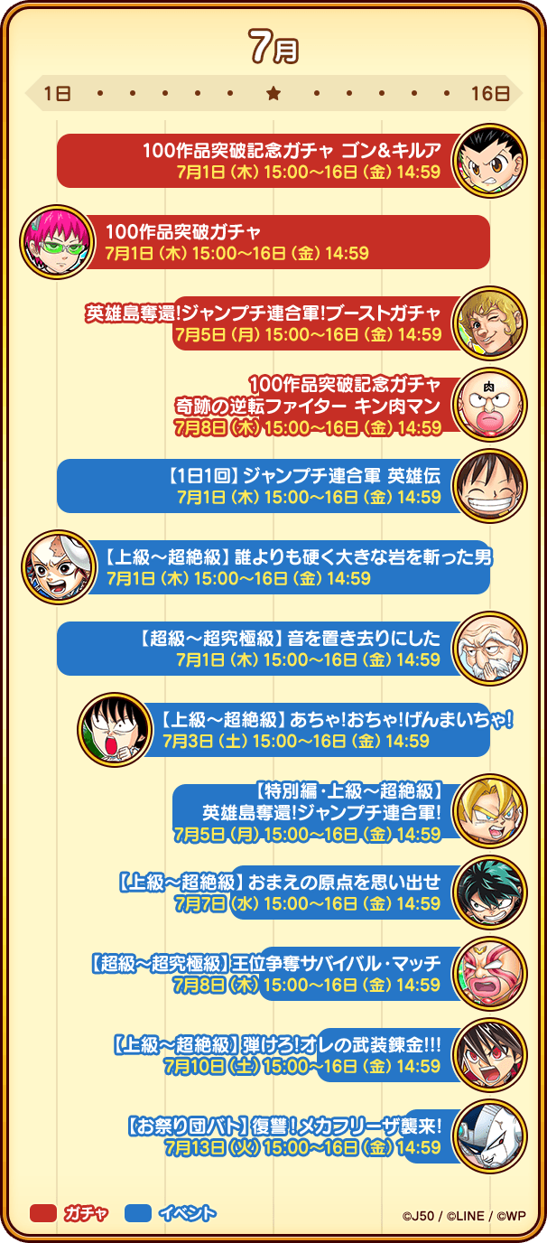 7月1日より 100作品突破記念 ジャンプチ大英雄祭 開催 ジャンプチヒーローズ公式ブログ 7月1日より 100作品突破記念 ジャンプチ大英雄祭 開催 ジャンプチヒーローズ公式ブログ