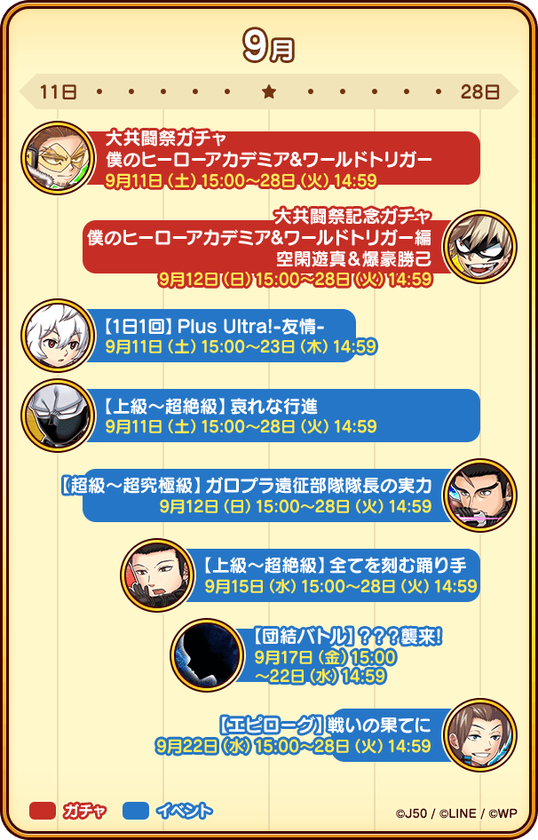 9月11日より ジャンプチ大共闘祭 僕のヒーローアカデミア ワールドトリガー 後半 開催 ジャンプチヒーローズ公式ブログ