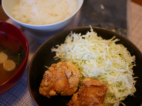 秋晴れの唐揚げ定食と豚肉手抜き炒め