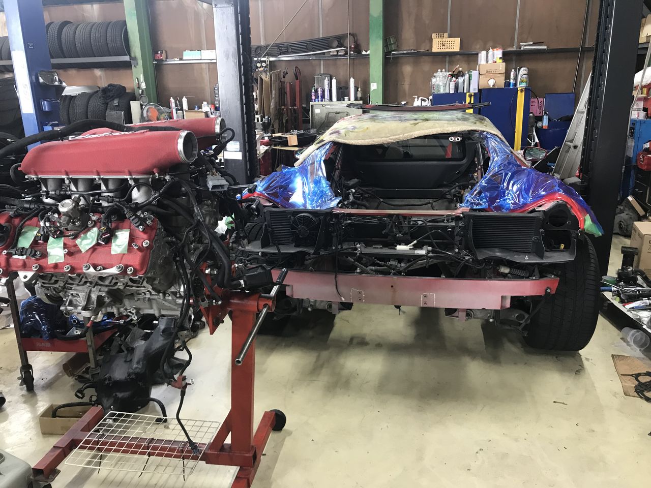 フェラーリ458 エンジン搭載作業開始 Justice Osakaのblog フェラーリ458 エンジン搭載作業開始 Justice Osakaのblog