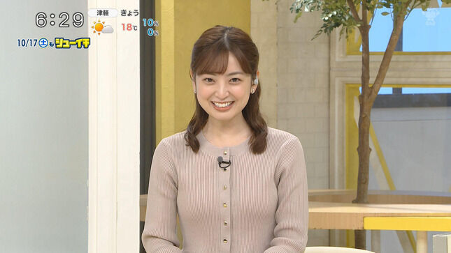 【画像】瀧口麻衣アナ ニットの豊乳がクッキリ！！