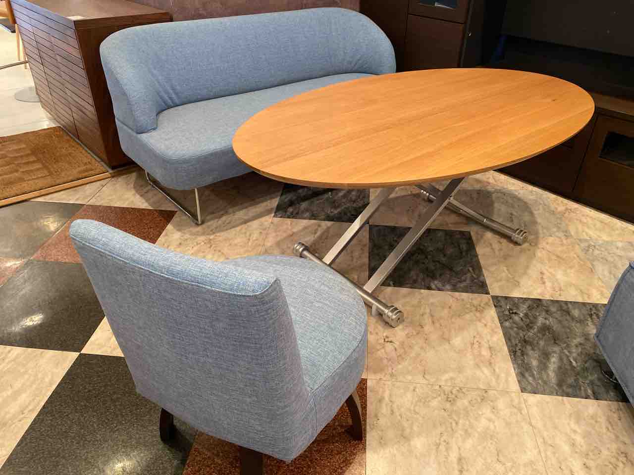 [開梱設置送料無料] エスティック・スピガ 昇降テーブル エックスリフト XMW-LF-T150（太鼓型）　木部：ウォールナット無垢材　天板：WNウォールナット STAY HOME・LDスタイルestic・SPIGAシリーズのLDセット・X-LIFT昇降