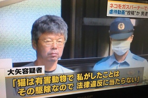 大矢誠容疑者逮捕　(猫虐待屠殺13匹) 　埼玉県