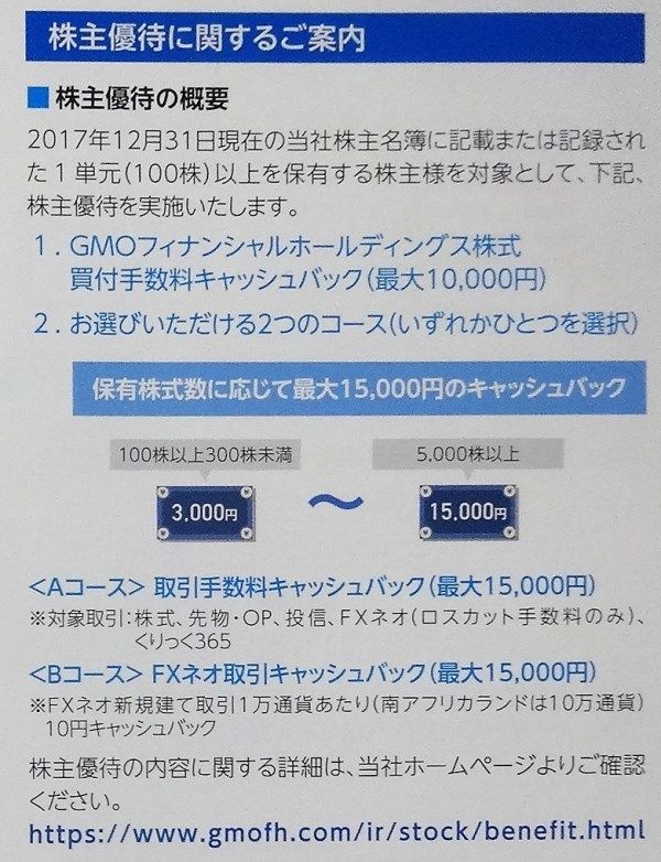 【株主優待】ＧＭＯフィナンシャル（7177） ≪2017年12月権利≫