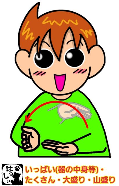 手話単語 ９０７ いっぱい 器の中身等 たくさん 大盛り 山盛り 手話しゅわshushushu