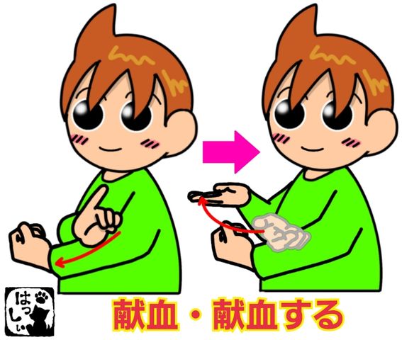 手話単語 ８４６ 献血 献血する 手話しゅわshushushu