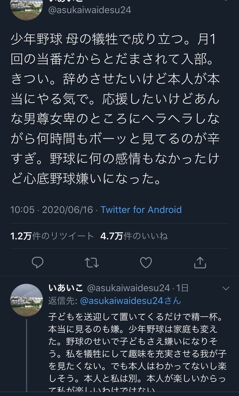 悲報 少年野球への批判ツイート5万いいね Nanjpost