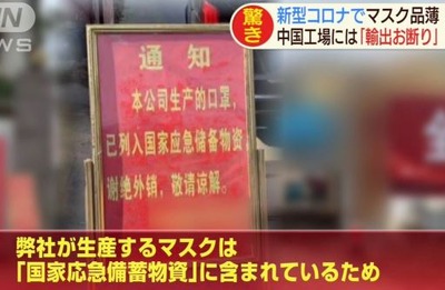 中国　マスクの輸出規制