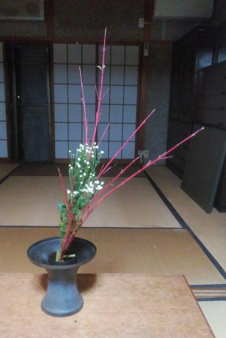 サンゴミズキと小菊の生花 花月流 サンゴミズキと小菊の生花 花月流