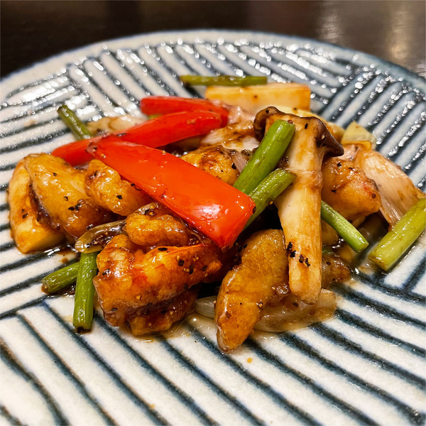 03大海老と帆立の黒胡椒熟成醤油炒め・S(1480円)