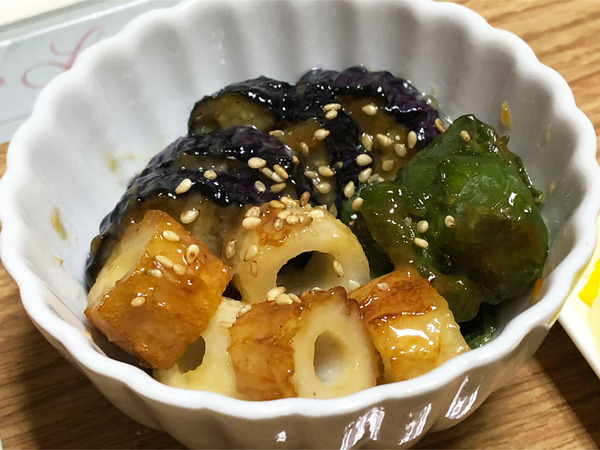 03ナスとピーマンとちくわの柚子味噌和え