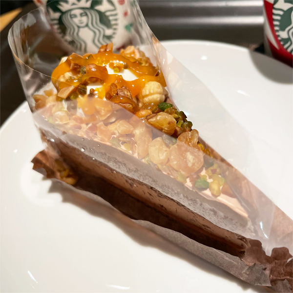02ナッツ&キャラメルのチョコレートケーキ(495円)