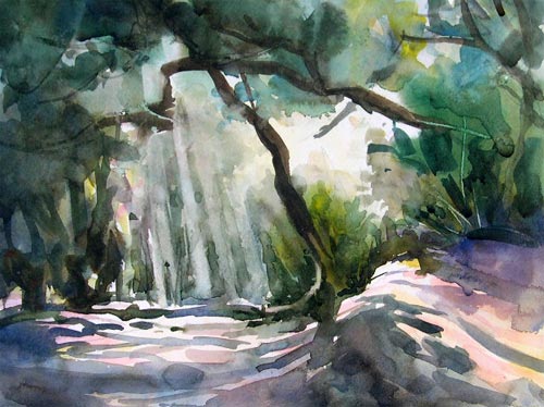 【真作】版画　技法不明　丘のオリーブ　爽やかな木陰と段々畑の風景　X1 真作】版画 技法不明 丘のオリーブ 爽やかな木陰と段々畑の風景 X1 真