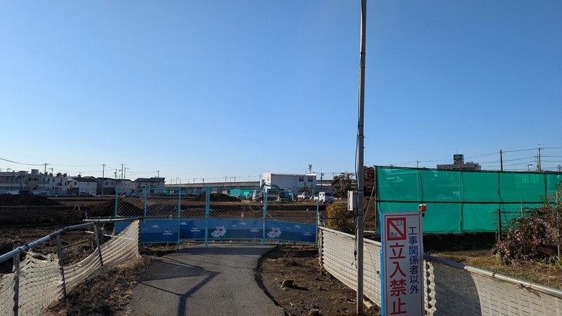 「柏の葉小学校」北西側の215街区周辺の下水道敷設工事状況（2025年12月16日）