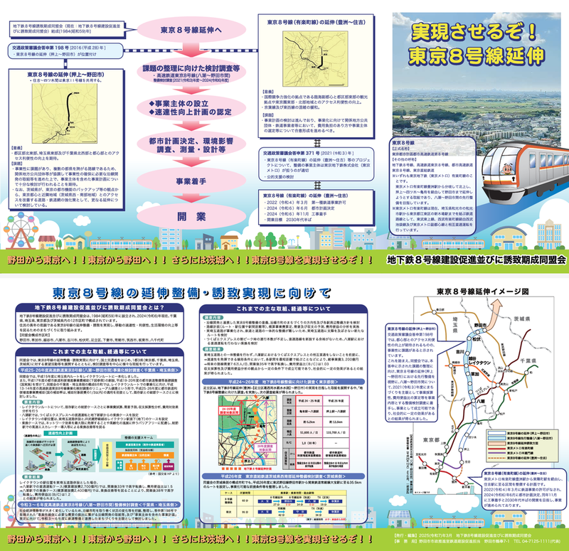 野田市から八潮を経由し有楽町線へ直通する鉄道の整備計画「地下鉄8