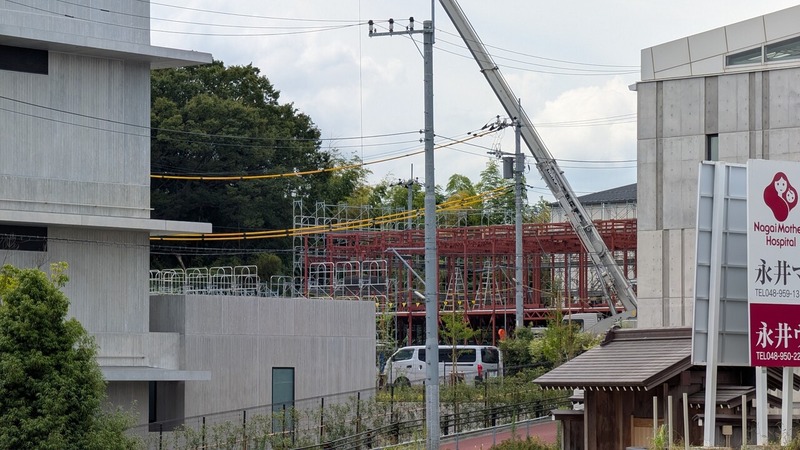 流山市大畔の「おおぐろの森小学校」増築工事状況（2026年8月17日）