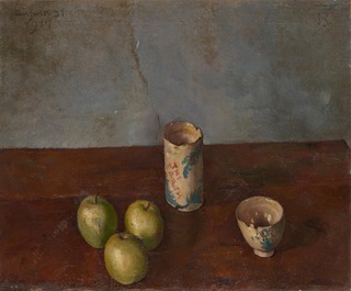 5)_岸田劉生《静物（湯呑と茶碗と林檎三つ）》