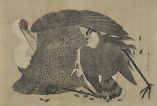図07_鶴に鷹図_南溪_摘水軒記念文化振興財団