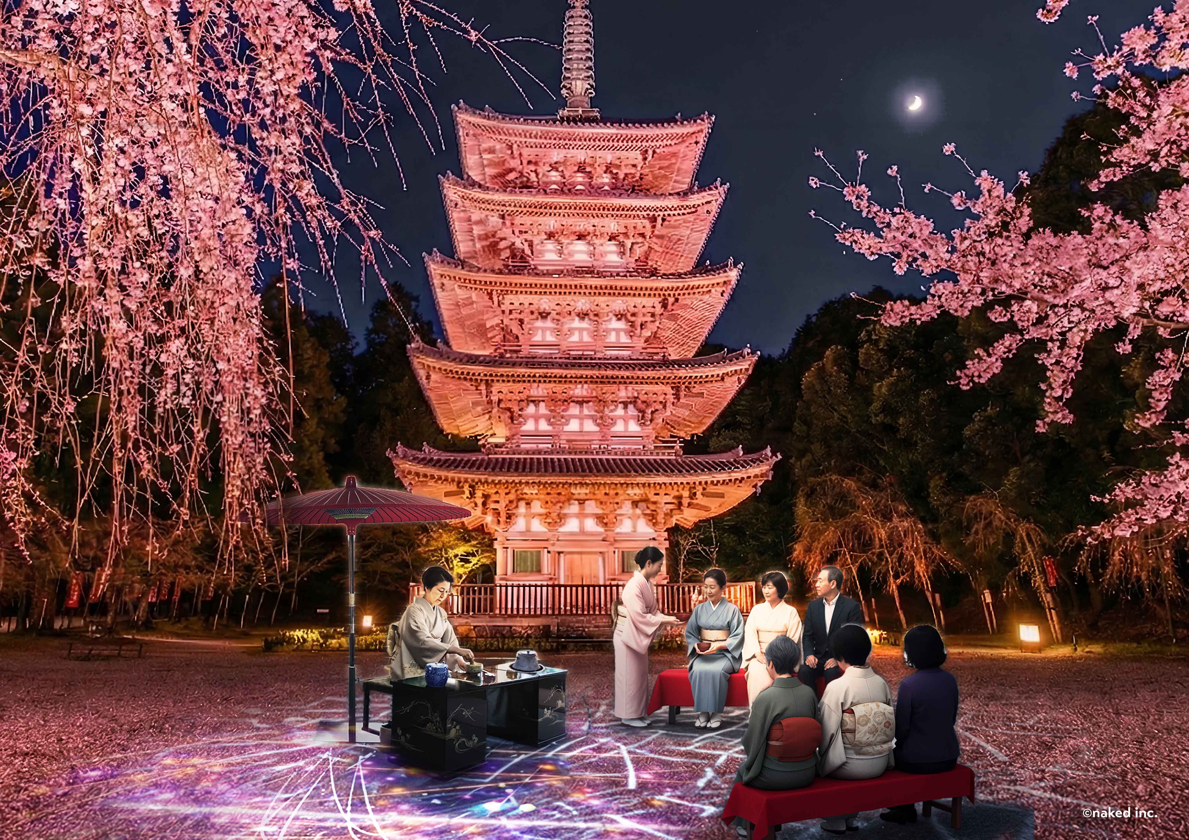 地域限定　桜と寺院を描いたリトグラフ　限定版 439/500 80×90 夜桜×デジタルアート】世界遺産・醍醐寺で楽しむ新しいお花見『そうだ