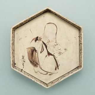 02_尾形乾山光琳「銹絵寿老図六角皿」