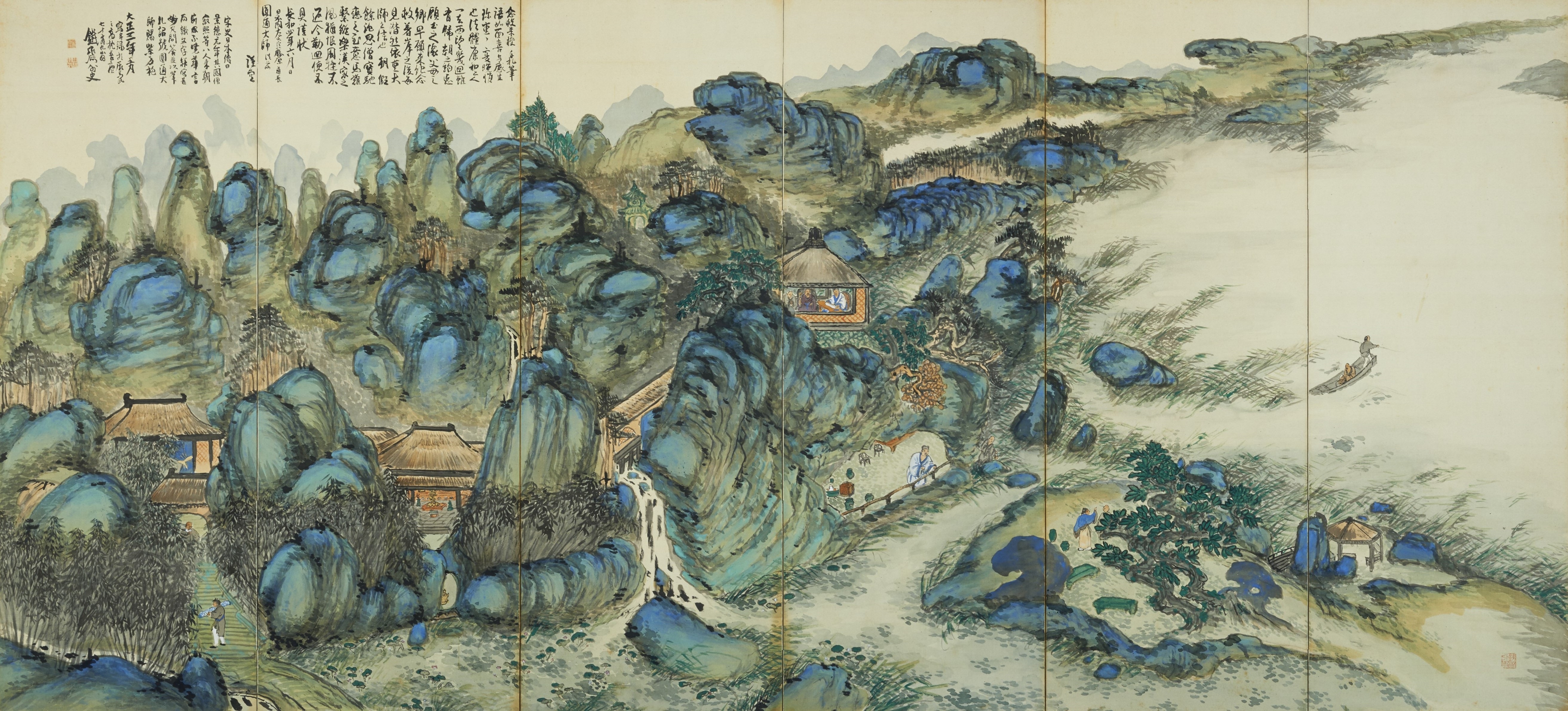 富岡鉄斎筆　娶沙為塔図　色紙複製画　便利堂出版　【　清　澄　寺　蔵　】額装仕立 富岡鉄斎筆 娶沙為塔図 色紙複製画 便利堂出版 【 清 澄 寺 蔵
