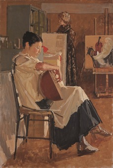 ⑤小磯良平《リュートを弾く婦人》（1975年頃、神戸市立小磯記念美術館蔵）