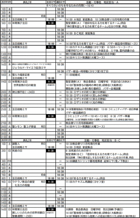 ���񥹥����塼��ɽ 2025ǯ10��