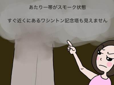 あたり一帯がスモーク状態 すぐ近くにあるワシントン記念塔も見えません