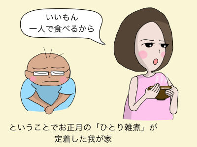 いいもん、一人で食べるから ということでお正月の「ひとり雑煮」が定着した我が家