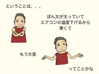 ということは、、、ぽん太が太っていてエアコンの温度下げるから寒くて もう大変