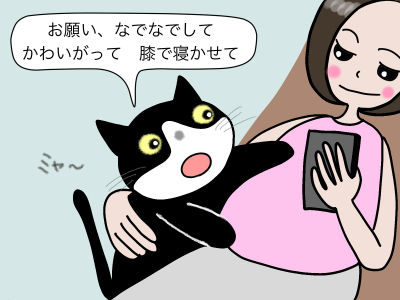 お願い、なでなでして かわいがって 膝で寝かせて