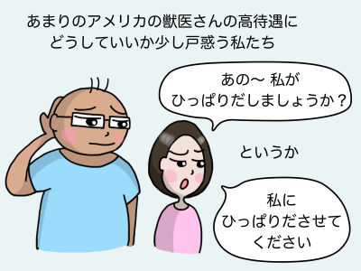 あまりのアメリカの獣医さんの好待遇にどうしていいのか戸惑う私たち 「あの〜 私がひっぱり出しましょうか?」というか「私にひっぱり出させてください」