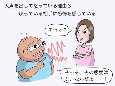 大声を出して怒っている理由3 喋っている相手に恐怖を感じている「それで?」「その態度はなんなんだよ」