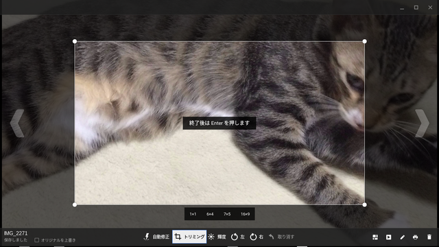 ギャラリーの画像編集からトリミング