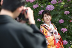 和装前撮り アジサイロケ 紫陽花前撮り
