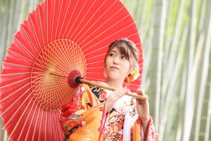 和装前撮り 色打掛 和傘 鎌倉前撮り