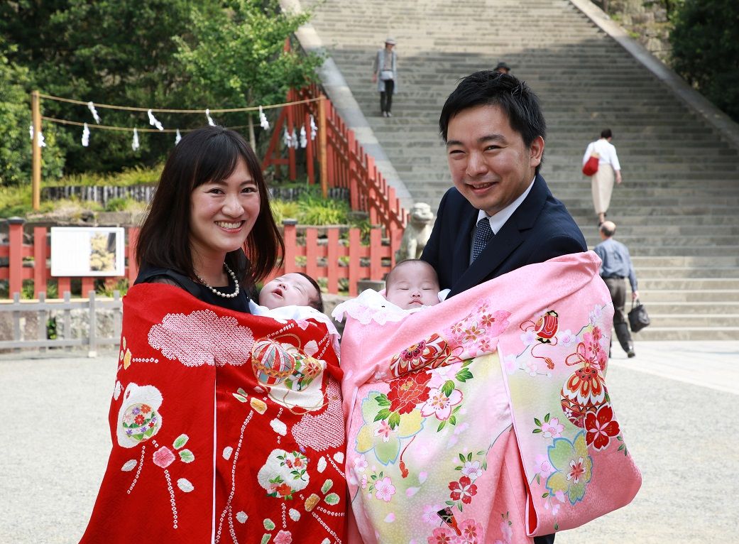 産着お宮参り双子男児 ふたごの初着|男の子おそろい産着｜双子のお宮参り｜RENCA