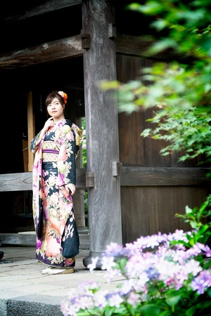 振袖紫陽花ロケ 鎌倉アジサイ 振袖屋外ロケ 英勝寺