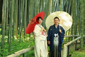 鎌倉屋外撮影 白無垢&紋服 和傘