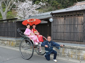 鎌倉　ロケーション撮影　人力車　桜　振袖撮影　姉妹　有風亭