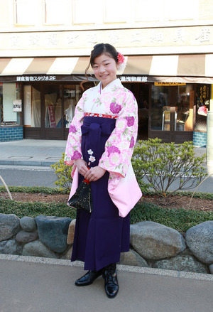 鎌倉小学生卒業袴 ラベンダー紺小花袴