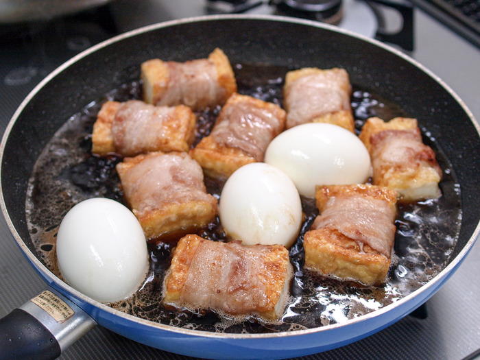 厚揚げの豚肉巻き照り煮７