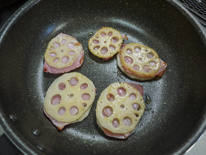 蓮根の生ハム挟み焼き9
